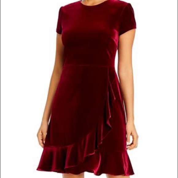 Karl Lagerfeld Dresses & Skirts - Karl lagerfeld velvet red ruffle wrap dress NEW